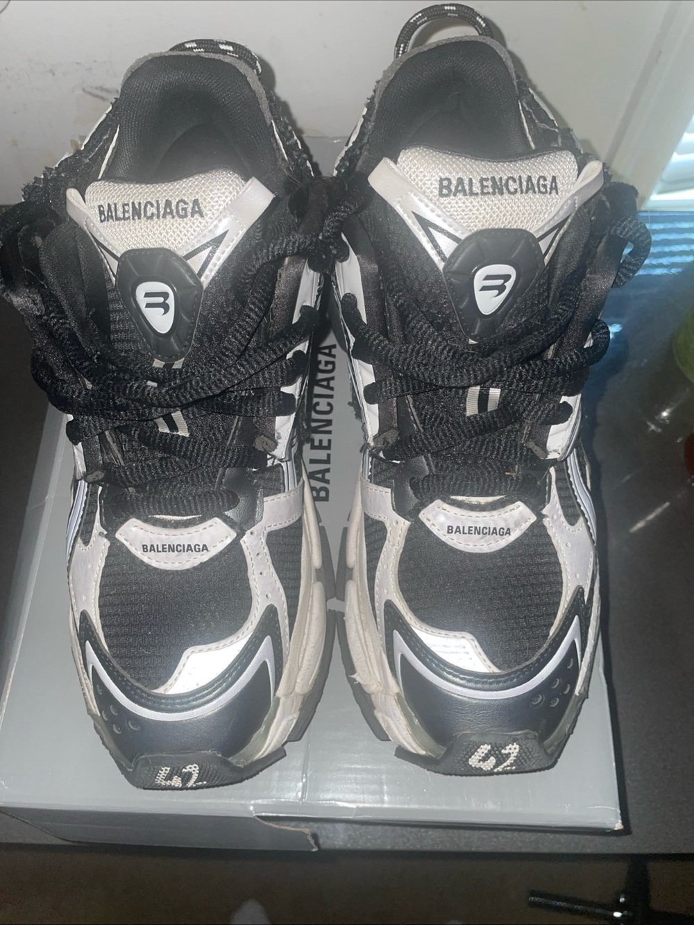 Balenciaga Black and White Chunky Triple-S Style Sneakers